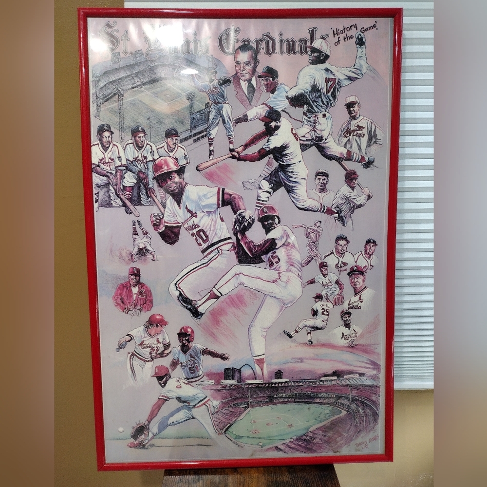 37 Inches X 25 Inches - Artist Timothy Adams - St Louis Cardinals - 1987 + Frame